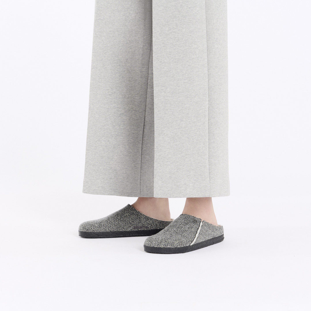HERRINGBONE GREY ZERMATT WOOL SHEARLING SLIPPERS