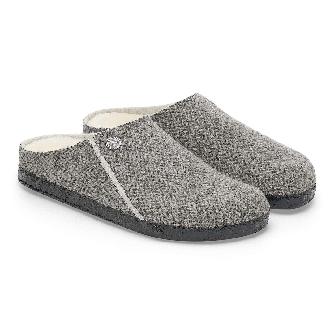 HERRINGBONE GREY ZERMATT WOOL SHEARLING SLIPPERS