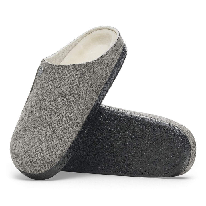 HERRINGBONE GREY ZERMATT WOOL SHEARLING SLIPPERS