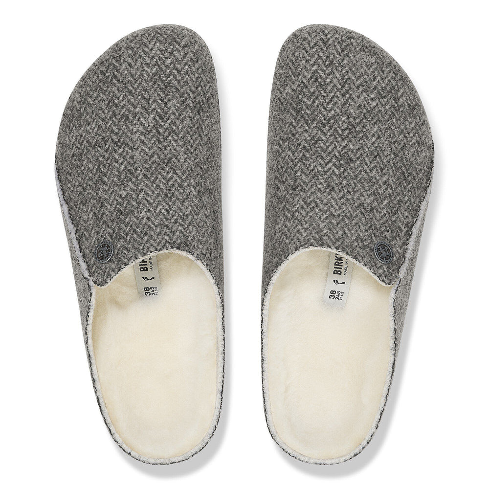 HERRINGBONE GREY ZERMATT WOOL SHEARLING SLIPPERS
