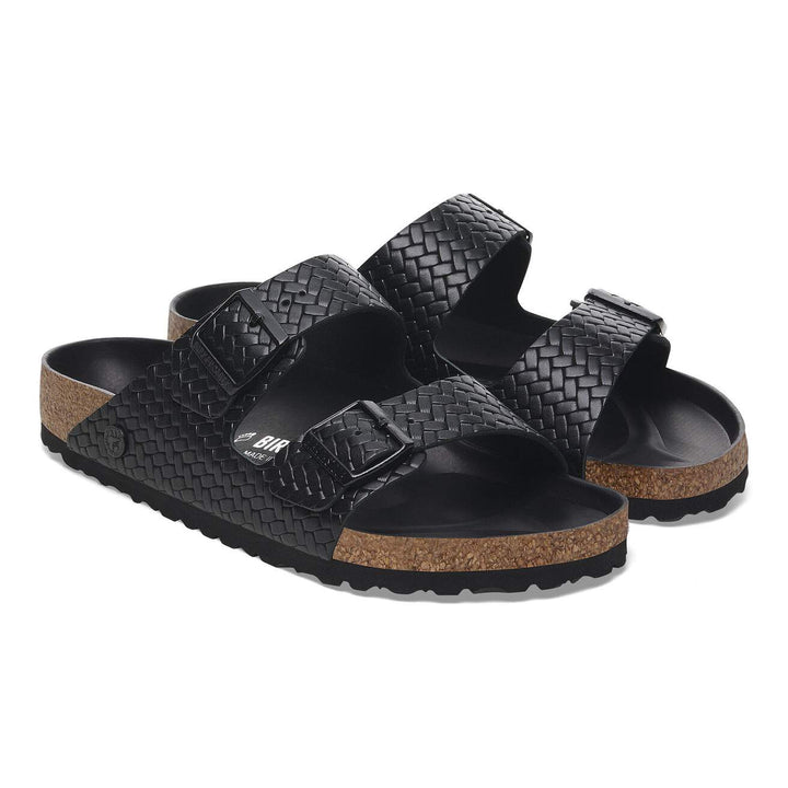 ARIZONA BLACK WOVEN EMBOSSED LEATHER SANDAL