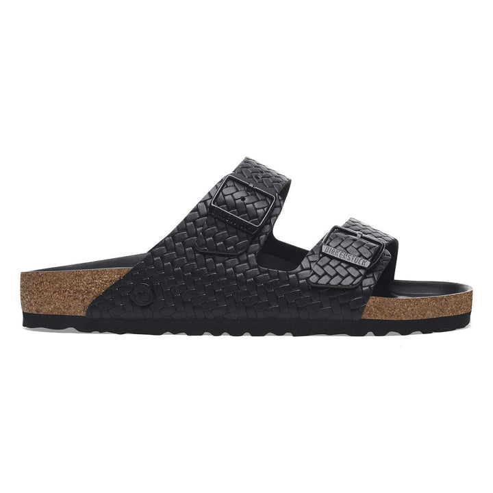 ARIZONA BLACK WOVEN EMBOSSED LEATHER SANDAL