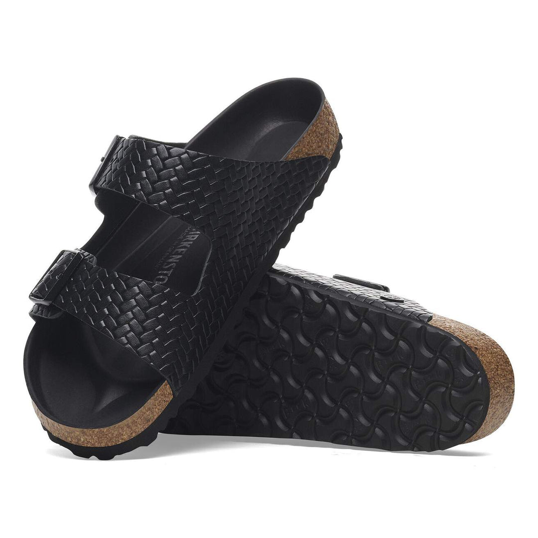ARIZONA BLACK WOVEN EMBOSSED LEATHER SANDAL