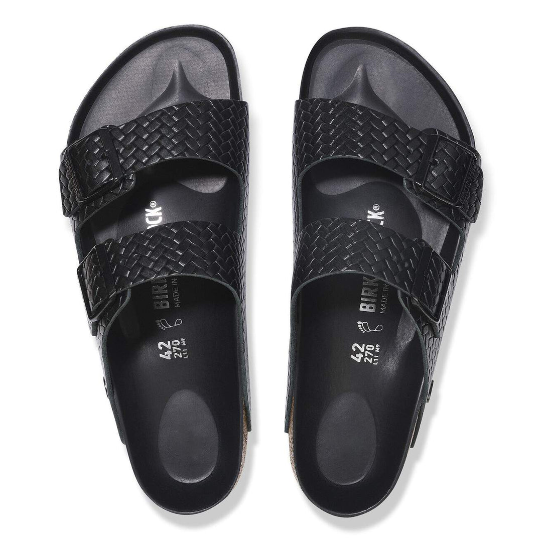 ARIZONA BLACK WOVEN EMBOSSED LEATHER SANDAL