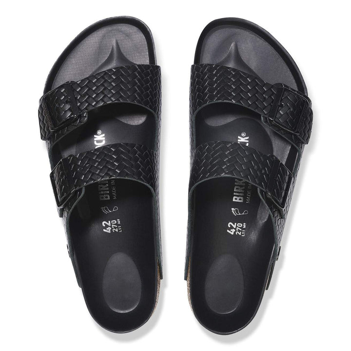 ARIZONA BLACK WOVEN EMBOSSED LEATHER SANDAL