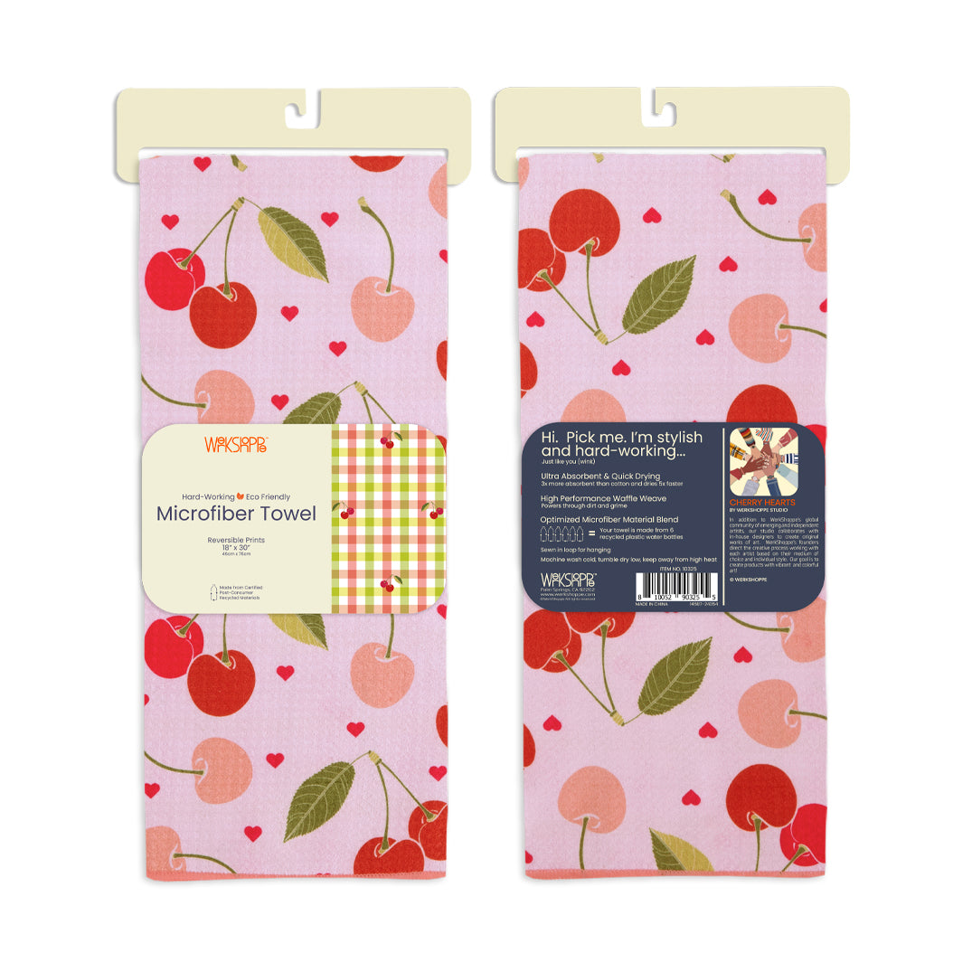 CHERRY HEARTS MICROFIBER KITCHEN TOWEL