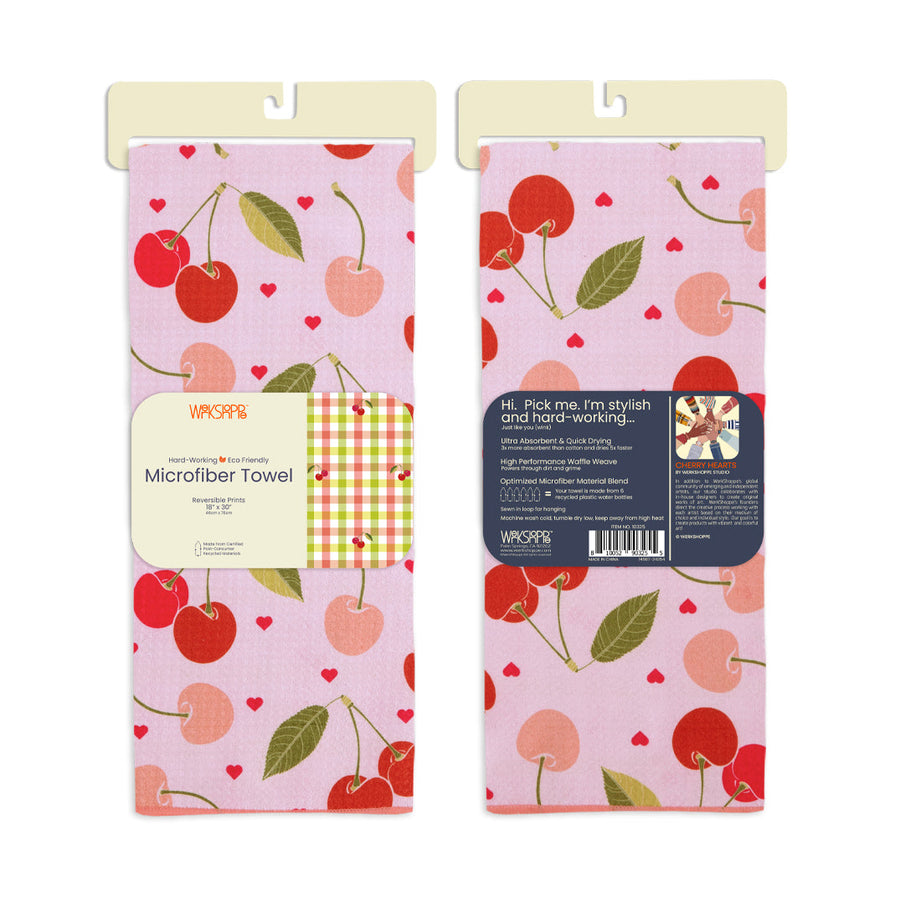 CHERRY HEARTS MICROFIBER KITCHEN TOWEL
