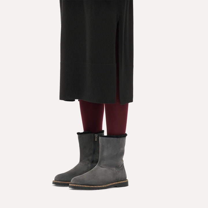 UPPSALA CHARCOAL ZIP SHEARLING BOOTS