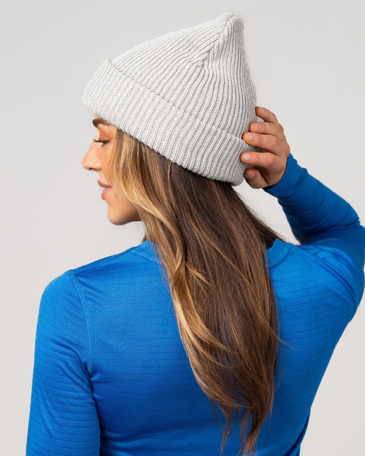 SILVER GREY BONFIRE KNIT BEANIE