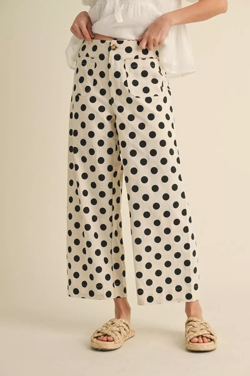 BAILEY CREAM & BLACK POLKA DOT WIDE LEG PANTS