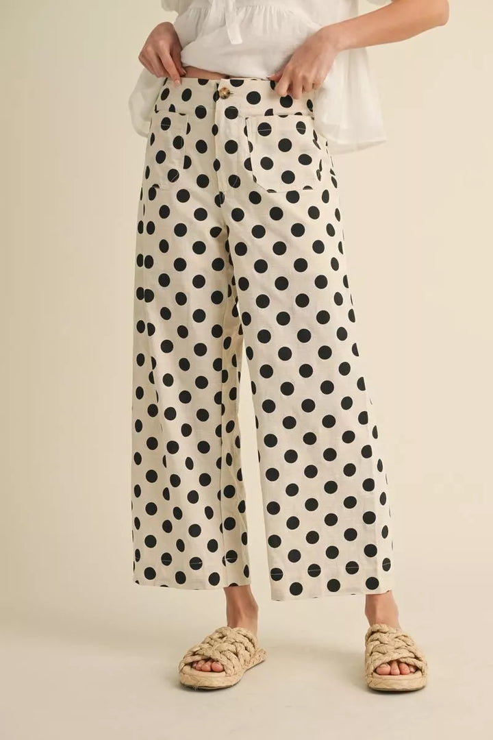BAILEY CREAM & BLACK POLKA DOT WIDE LEG PANTS
