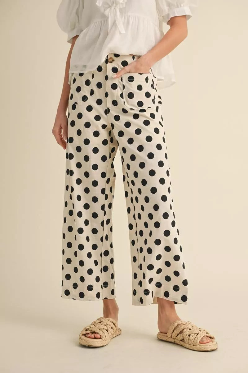BAILEY CREAM & BLACK POLKA DOT WIDE LEG PANTS