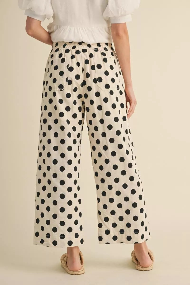 BAILEY CREAM & BLACK POLKA DOT WIDE LEG PANTS