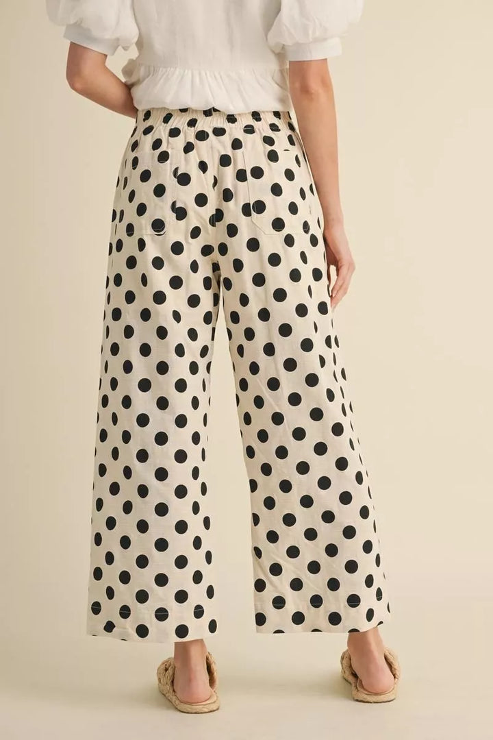 BAILEY CREAM & BLACK POLKA DOT WIDE LEG PANTS