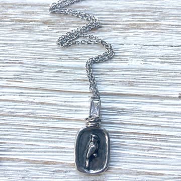 SILVER CARDINAL & CRYSTAL  MEMORIAL PENDANT NECKLACE
