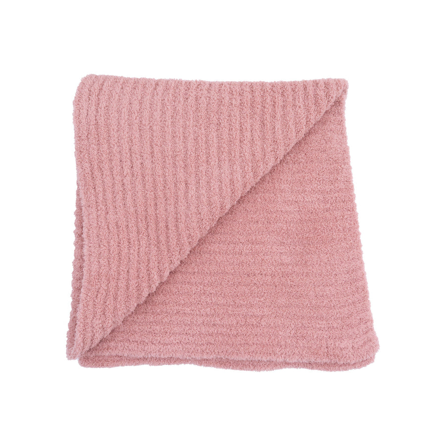 ROSE CHENILLE STROLLER BLANKET W/ STRIPED TEXTURE
