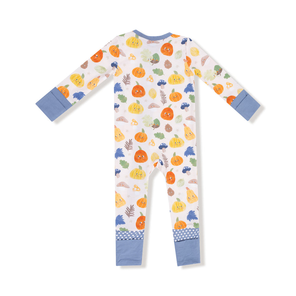 BLUE AUTUMN PUMPKINS 2 WAY ZIPPER ROMPER
