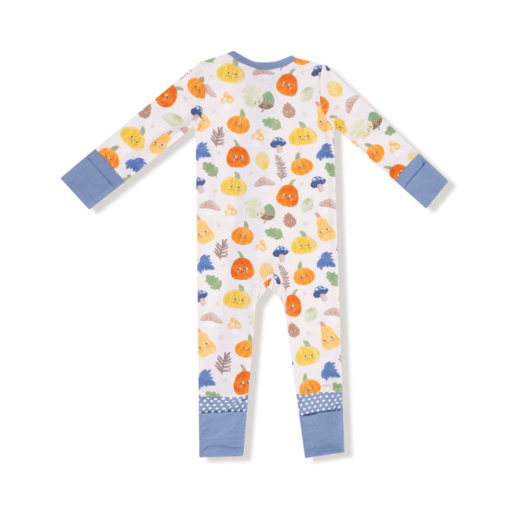 BLUE AUTUMN PUMPKINS 2 WAY ZIPPER ROMPER