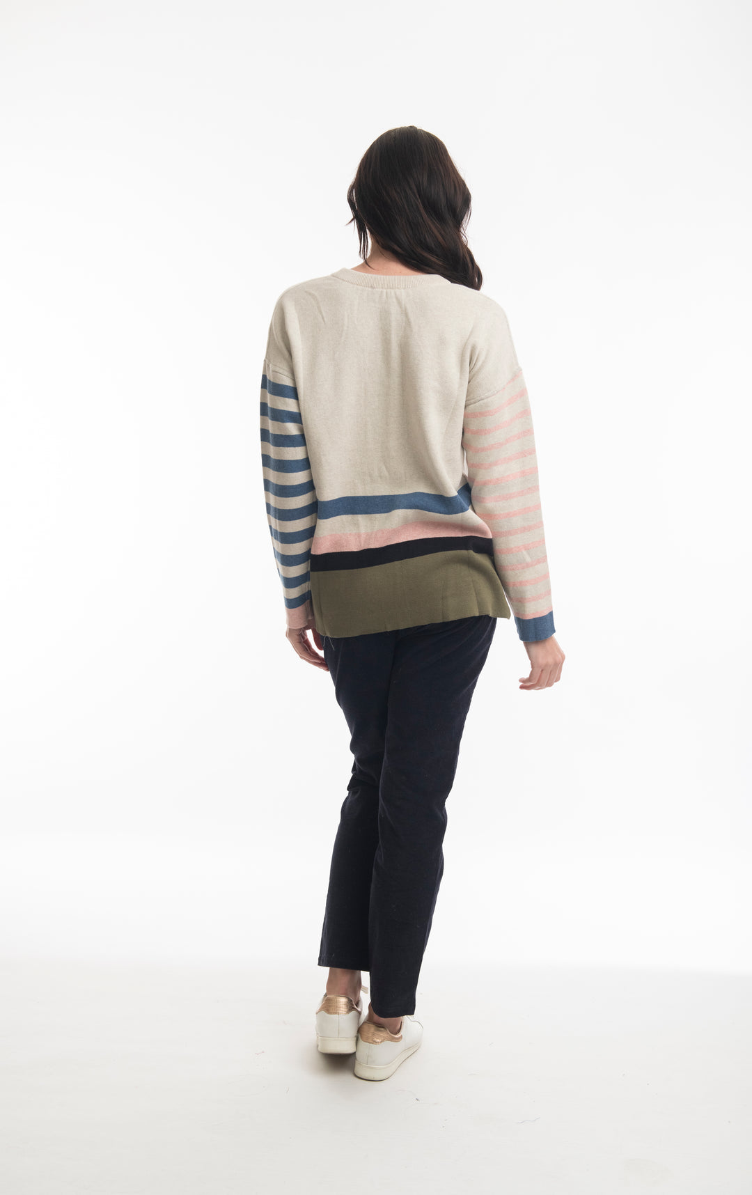 MATILDA OATMEAL & DENIM STRIPE REVERSIBLE SWEATER