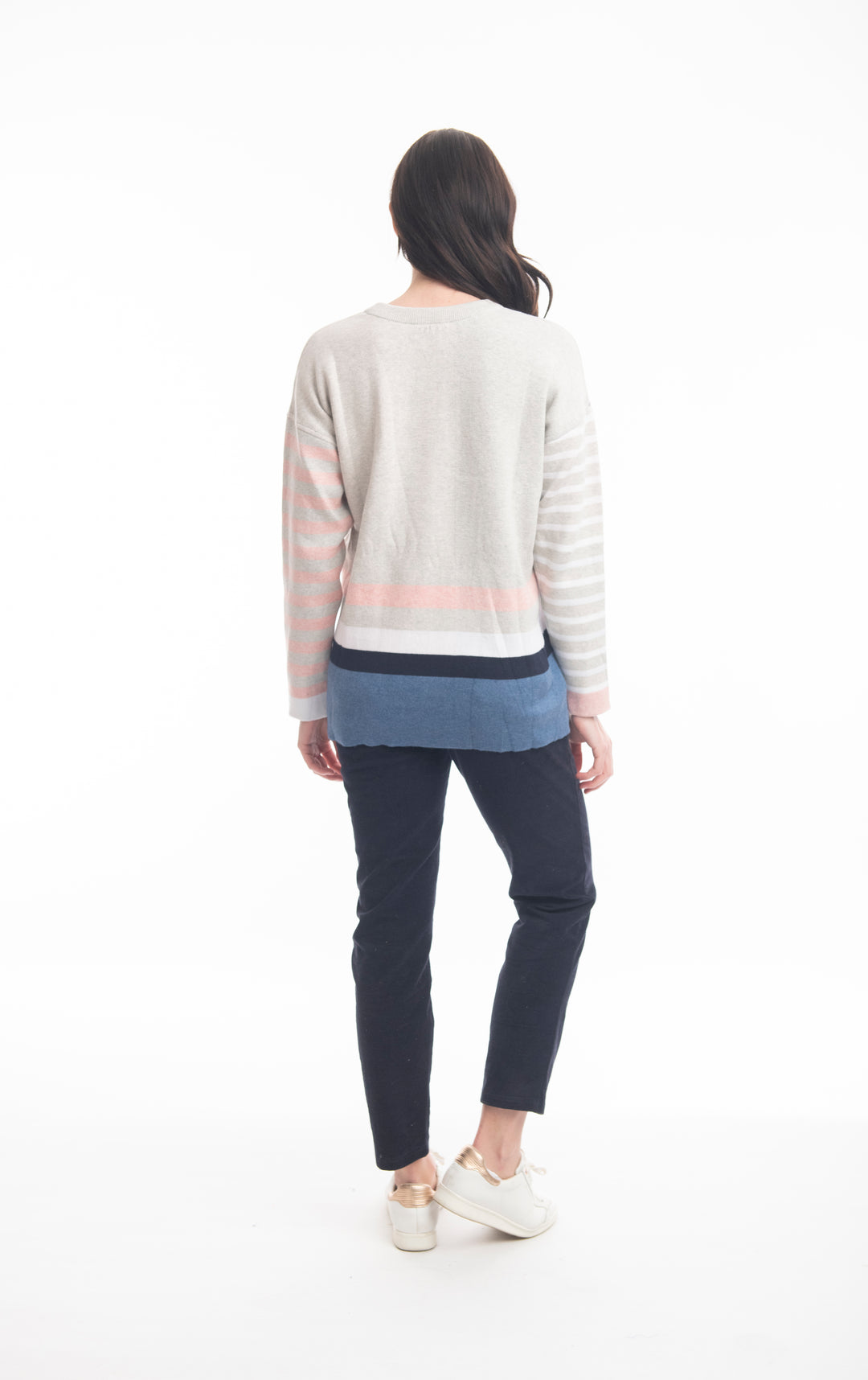 OLIVIA HEATHER GREY & PINK STRIPE REVERISBLE SWEATER