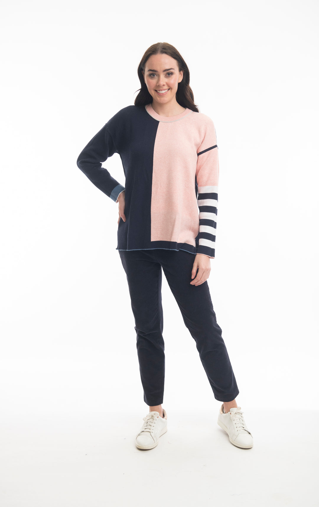 OLIVIA HEATHER GREY & PINK STRIPE REVERISBLE SWEATER