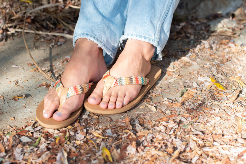 JUNO TAN/RED MULTI WEAVE SANDALS
