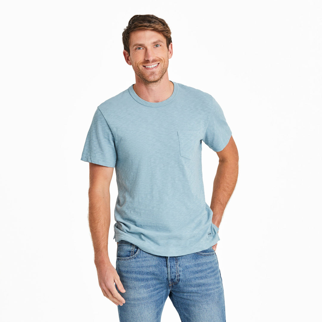 MEN'S SMOKY BLUE SLUB SLIM FIT POCKET TEE