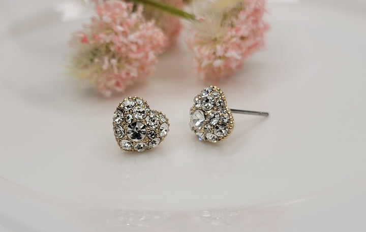 GOLD CRYSTAL HEART POST EARRINGS