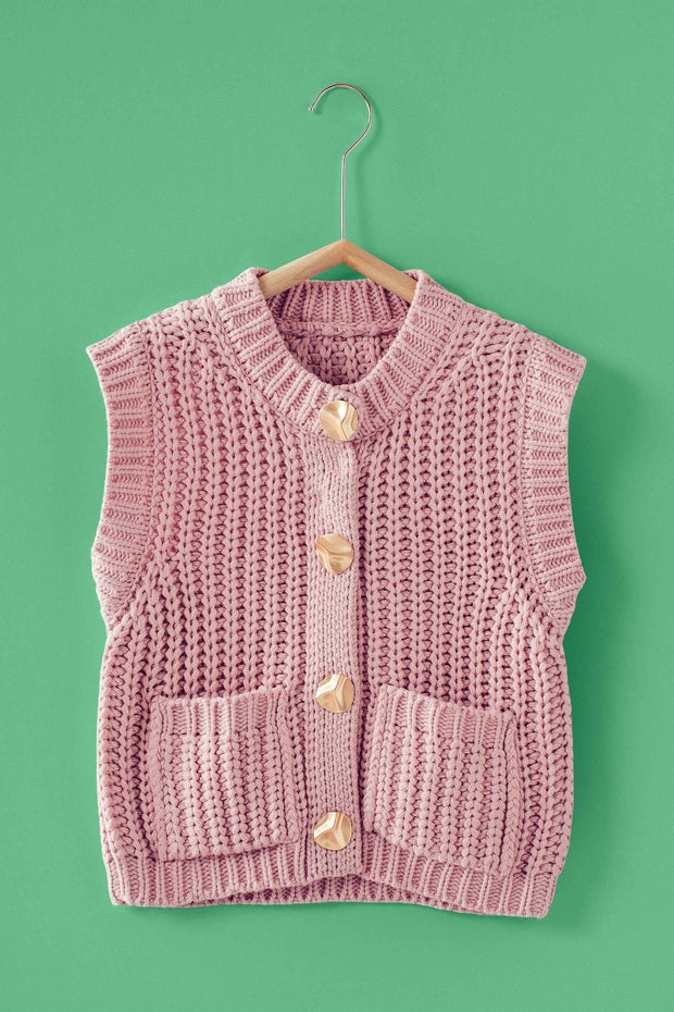 TAYLOR PINK STONE CHUNKY KNIT SWEATER VEST