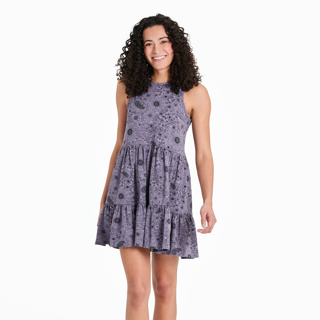 SUNSHINE FLORAL PATTERN TIERED TANK DRESS