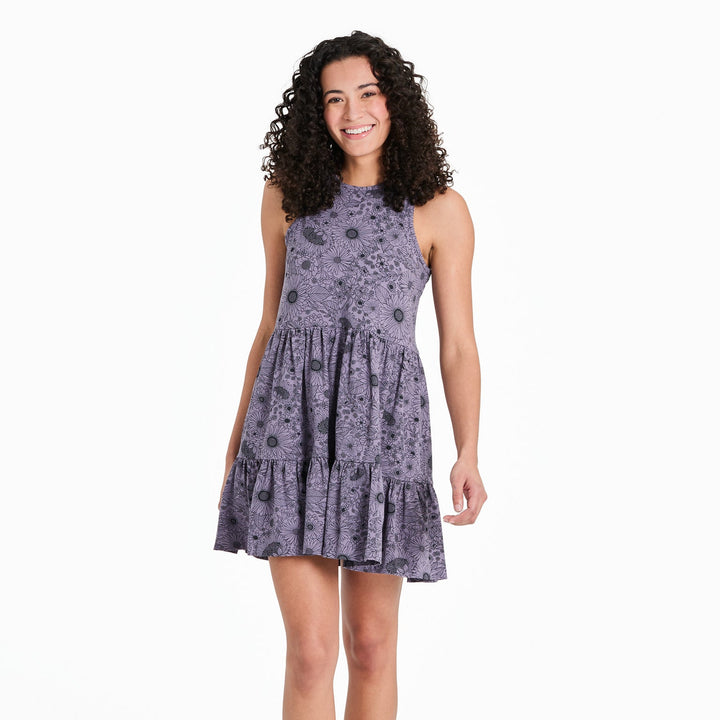 SUNSHINE FLORAL PATTERN TIERED TANK DRESS