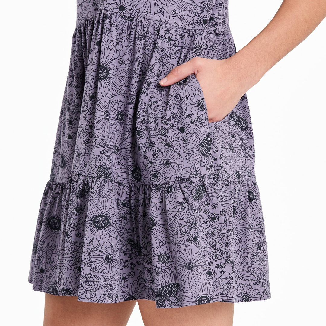 SUNSHINE FLORAL PATTERN TIERED TANK DRESS
