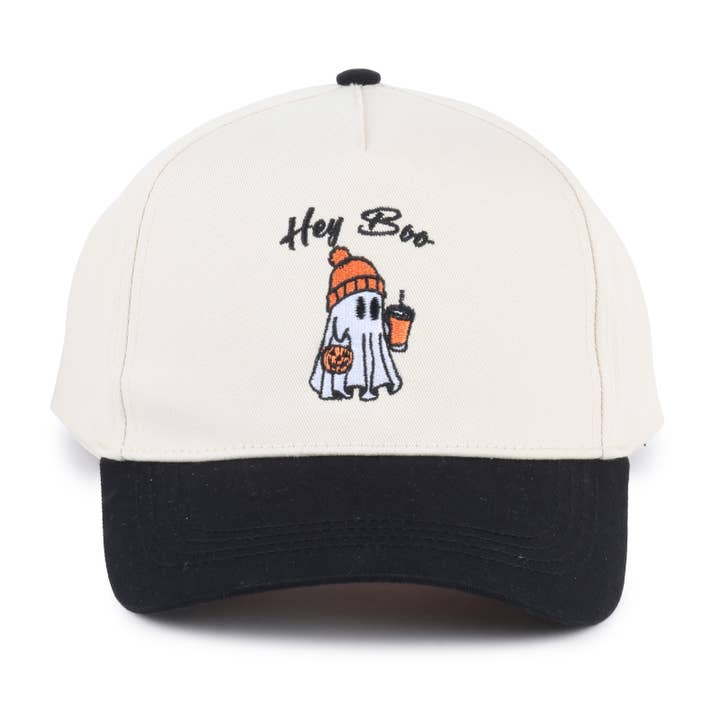 HEY BOO GHOST EMBROIDERD BASEBALL HAT