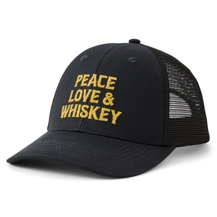 PEACE LOVE & WHISKEY TRUCKER HAT