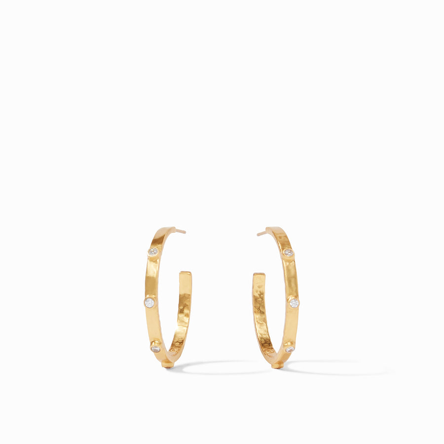 CRESCENT GOLD MEDIUM CZ STONE HOOPS
