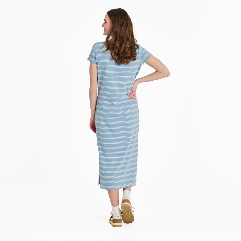 SMOKEY BLUE SOLID STRIPED CRUSHER WEEKEND DRESS
