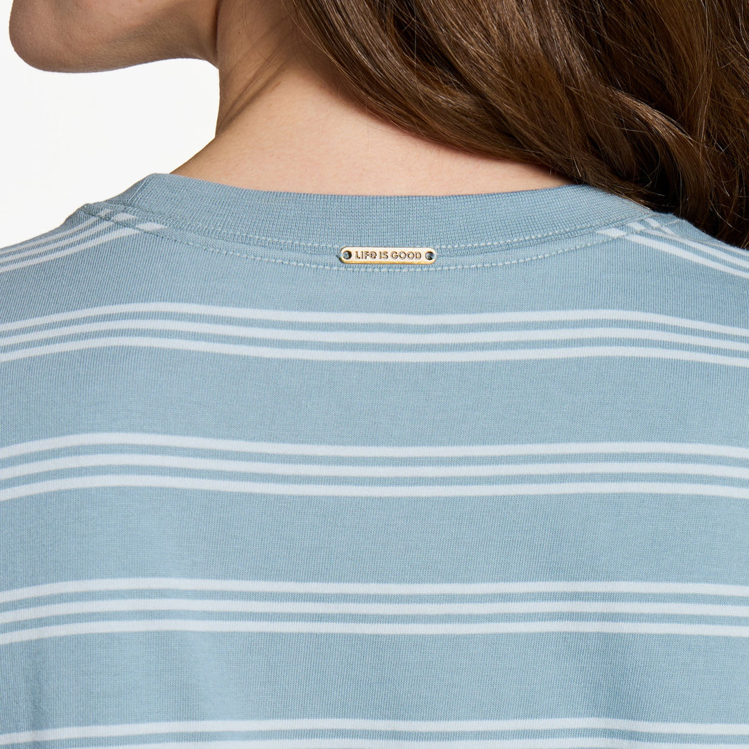 SMOKEY BLUE SOLID STRIPED CRUSHER WEEKEND DRESS