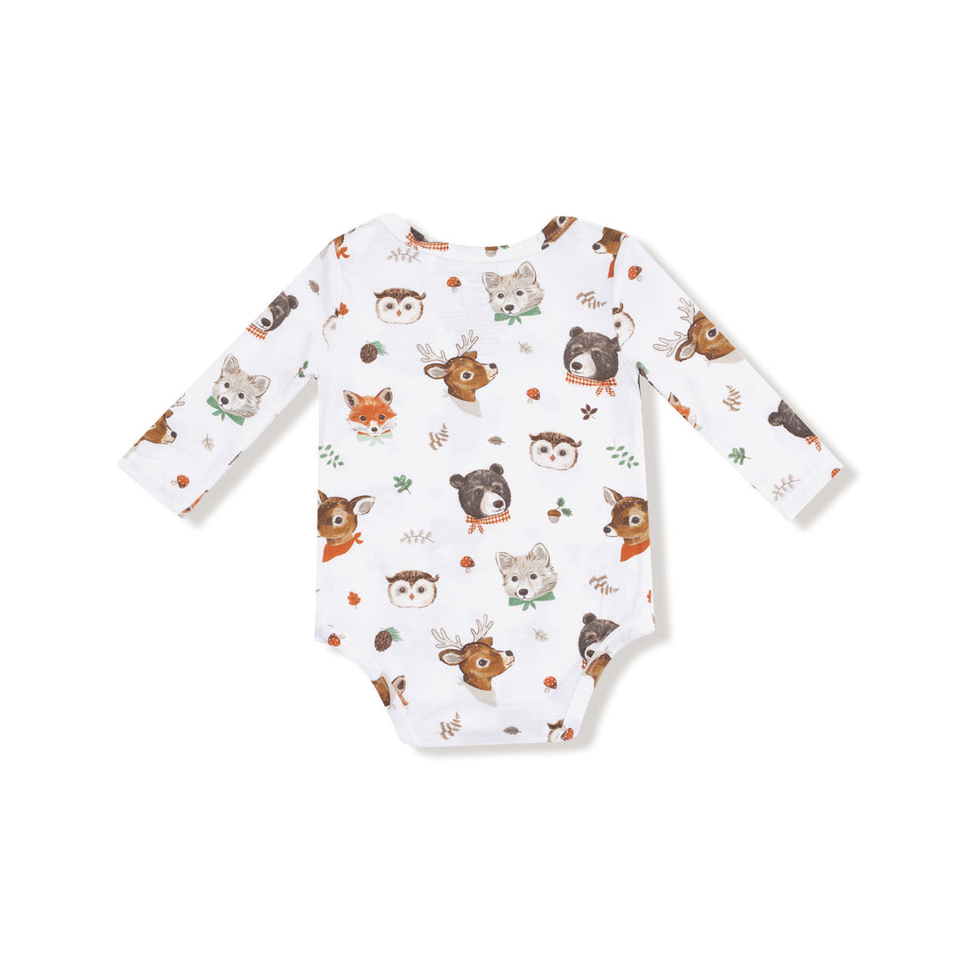 WOODLAND ANIMAL FACES LAP SHOULDER BODYSUIT