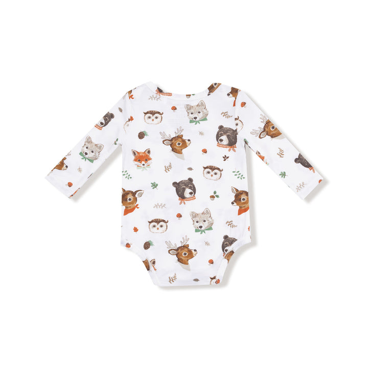 WOODLAND ANIMAL FACES LAP SHOULDER BODYSUIT