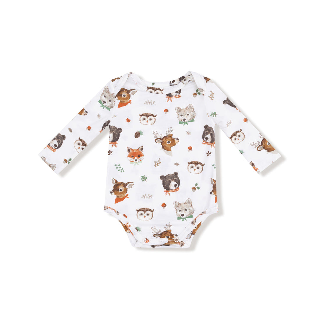 WOODLAND ANIMAL FACES LAP SHOULDER BODYSUIT