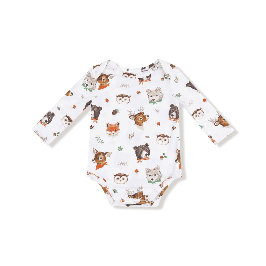 WOODLAND ANIMAL FACES LAP SHOULDER BODYSUIT
