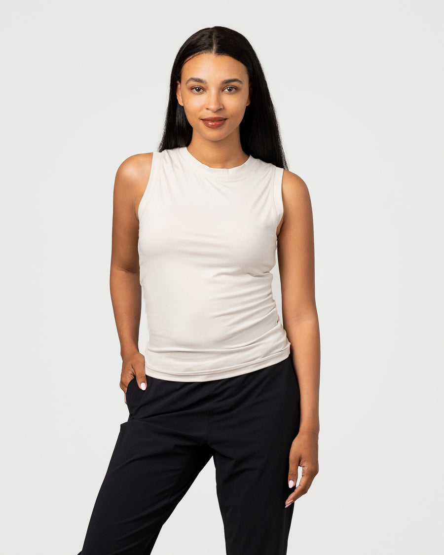SAND VARSITY HIGH STRETCH FITTED TANK
