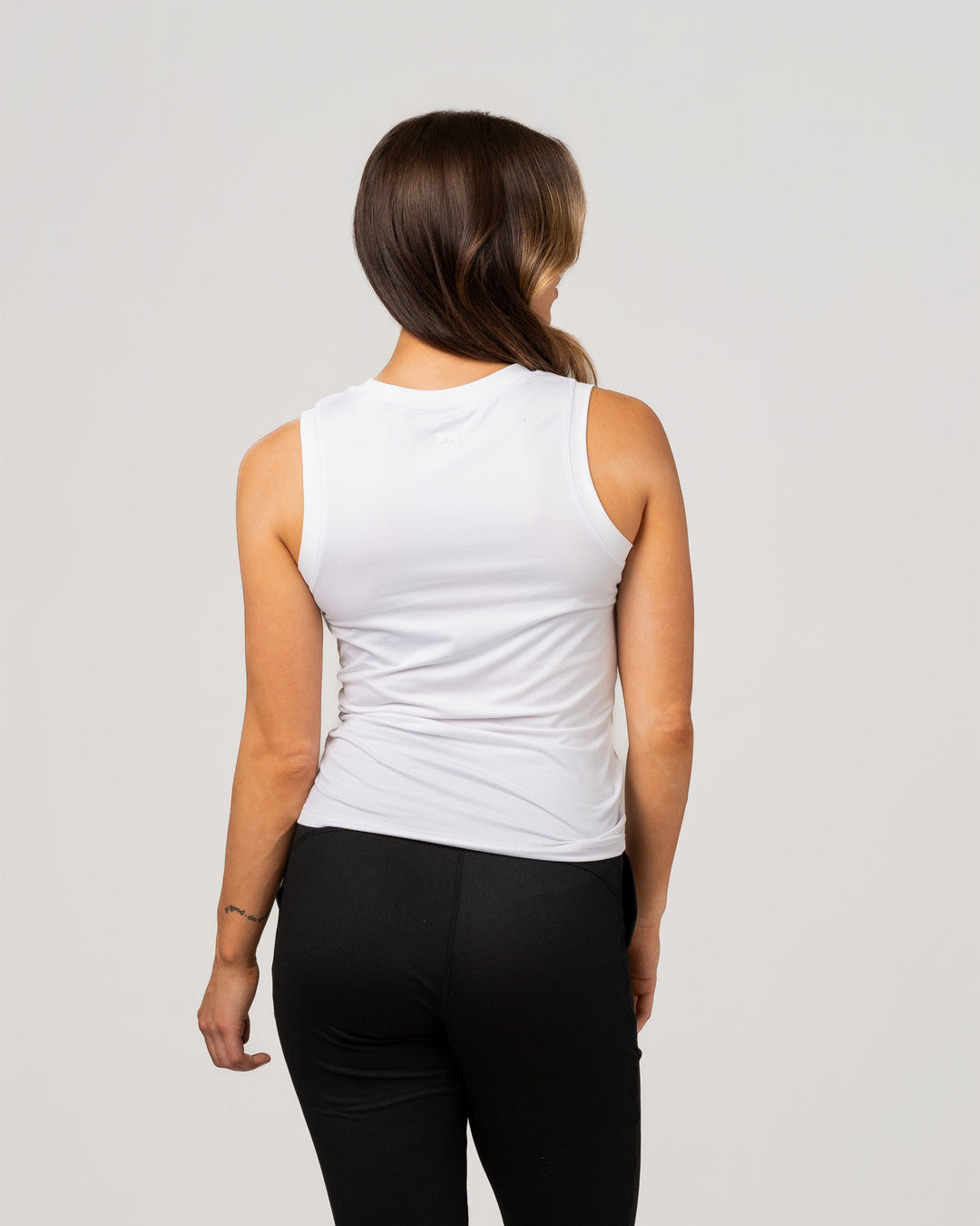 WHITE VARSITY HIGH STRETCH FITTED TANK