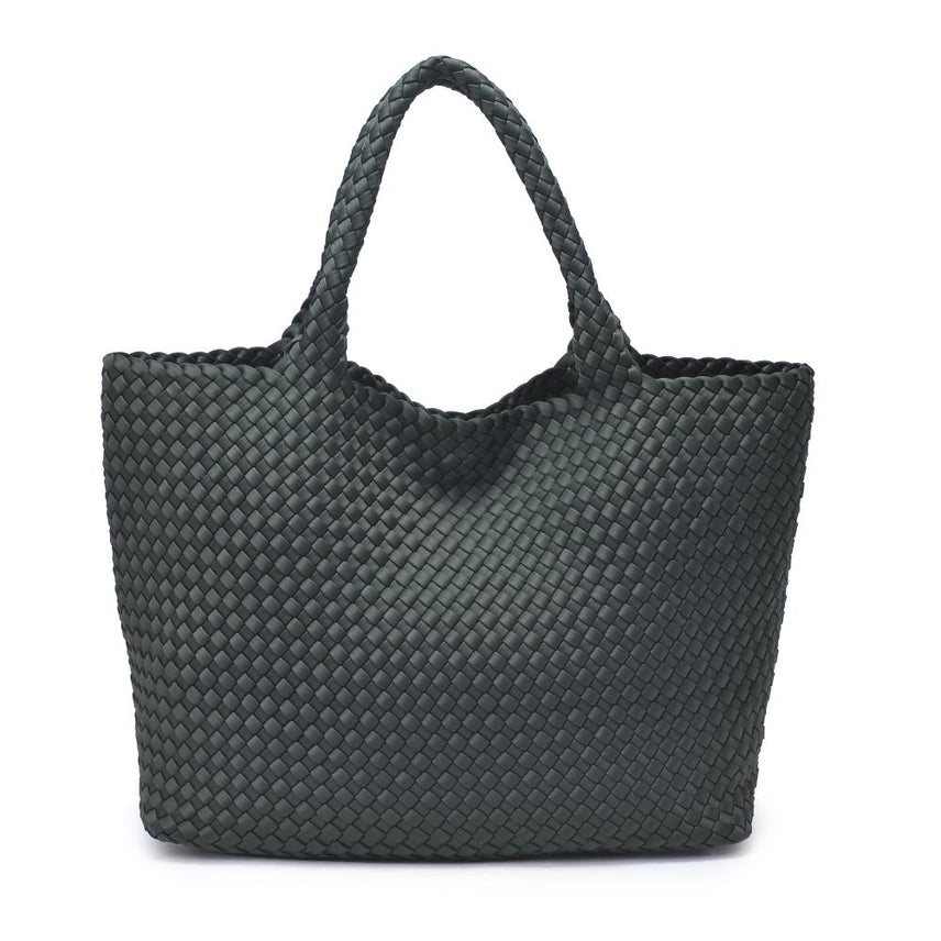 OLIVE PINE SKY'S THE LIMIT LARGE WOVEN TOTE BAG
