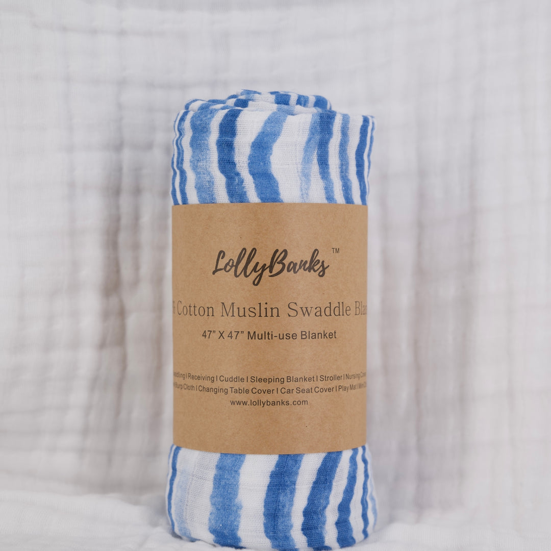 WAVING AT YOU STRIPE MUSLIN SWADDLE BLANKET