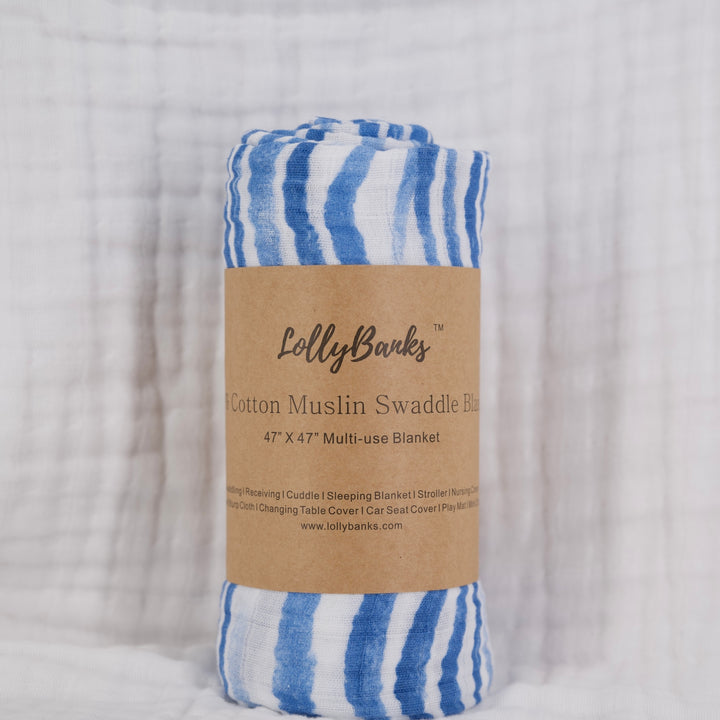 WAVING AT YOU STRIPE MUSLIN SWADDLE BLANKET