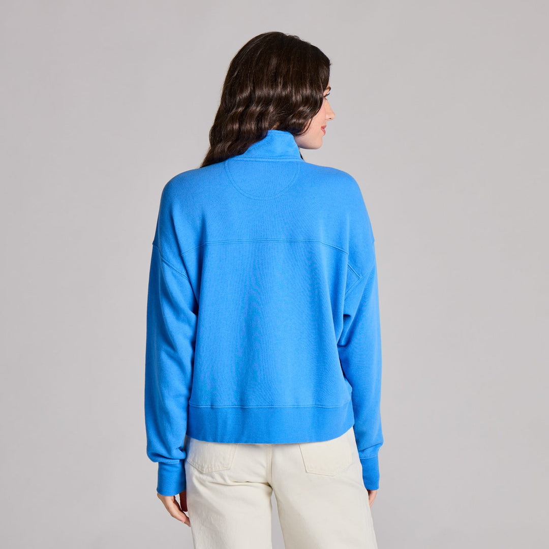 BLUE SOLID FRENCH TERRY BOXY QUARTER ZIP