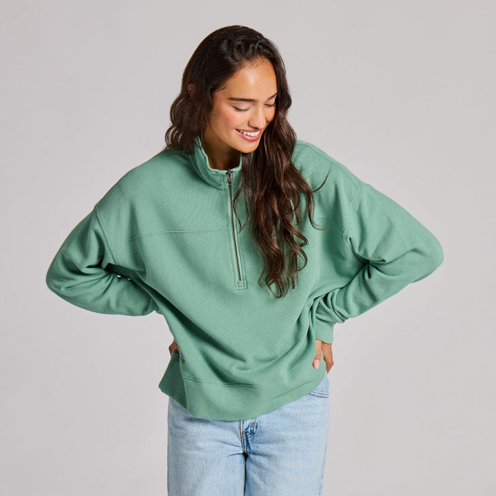 GRANITE GREEN SOLID FRENCH TERRY BOXY QUARTER ZIP