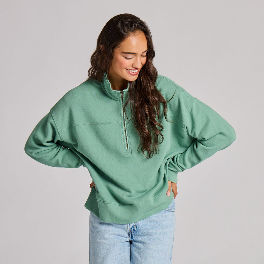GRANITE GREEN SOLID FRENCH TERRY BOXY QUARTER ZIP
