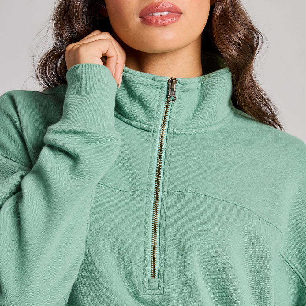 GRANITE GREEN SOLID FRENCH TERRY BOXY QUARTER ZIP

